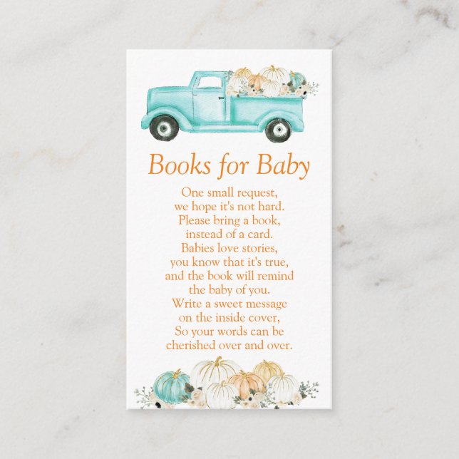 Mint Orange Pumpkin Baby Shower Books for Baby Begleitkarte (Vorderseite)