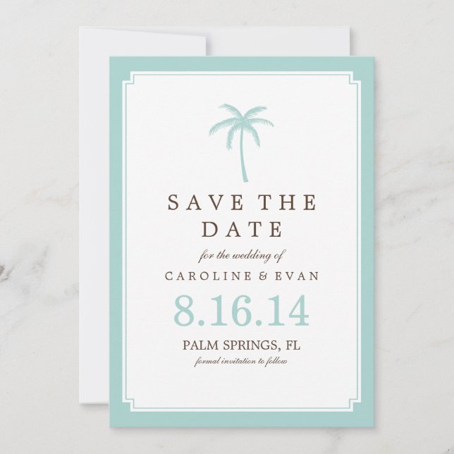 Mint Palm Tree Wedding Save the Date (Vorderseite)