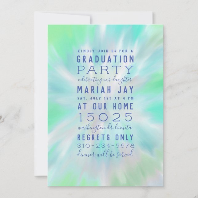 Mint Pastel Gefärbte Krawatte Typografy Graduation Einladung (Vorderseite)