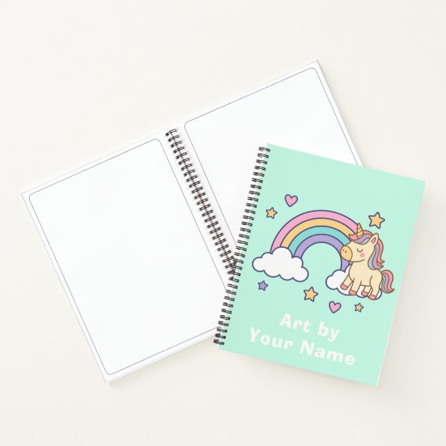 Mint Pastel Unicorn Rainbow Personalized Notizbuch (Innenseite)