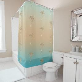 Mint Peach Aqua Tropical Gold Palmen Bäume Duschvorhang