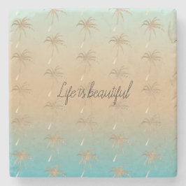 Mint Peach Aqua Tropical Gold Palmen Bäume Steinuntersetzer