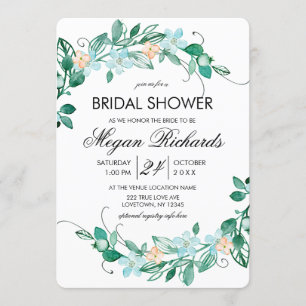 Mint Peach Floral Wreath Bridal Dusche Einladung