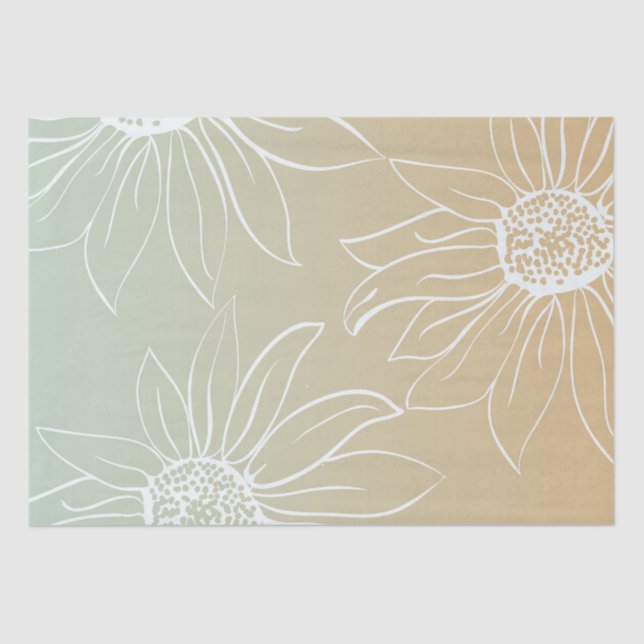Mint Peach White Daisies Floral Seidenpapier (Vorderseite)