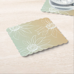 Mint Peach White Daisies Floral Untersetzer