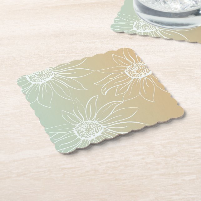 Mint Peach White Daisies Floral Untersetzer (angewinkelt)