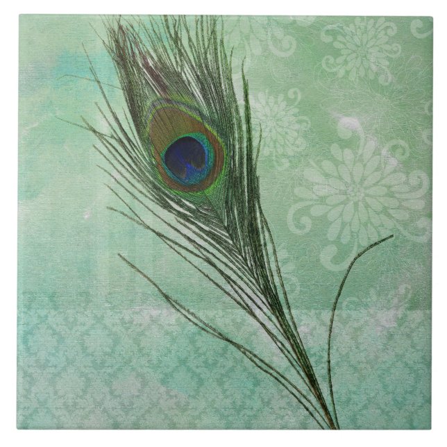 Mint Peacock Feather Fliese (Vorderseite)