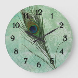 Mint Peacock Feather Große Wanduhr