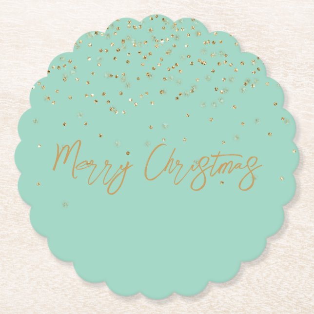 Mint Personalisiert Goldname Glitzer Sparkle Dots Untersetzer (Vorderseite)