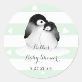 Mint Pinguin Baby Shower Stickers