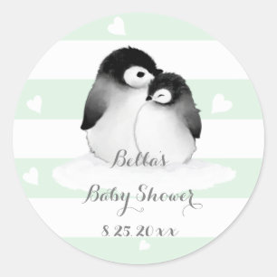 Mint Pinguin Baby Shower Stickers