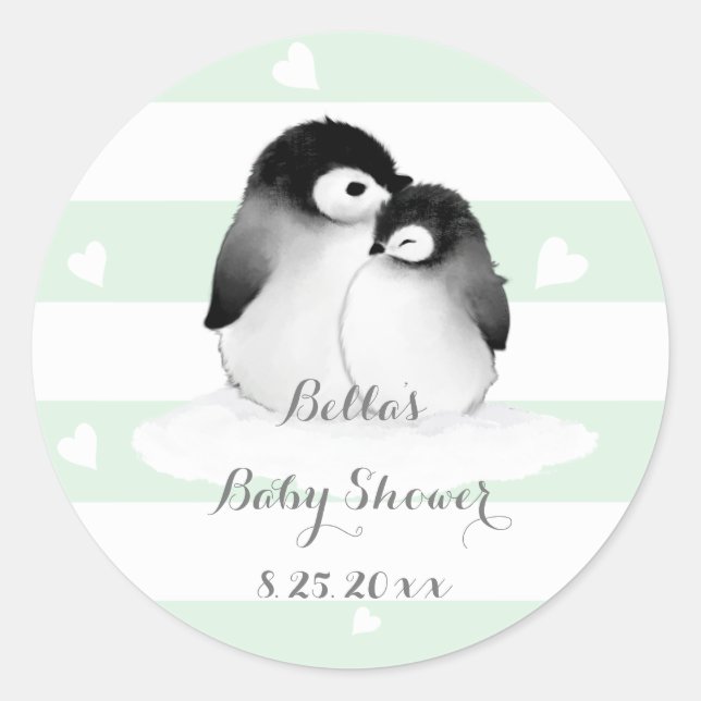 Mint Pinguin Baby Shower Stickers (Vorderseite)