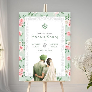 Mint Pink Floral Anand Karaj Wedding Begrüßungszei Poster