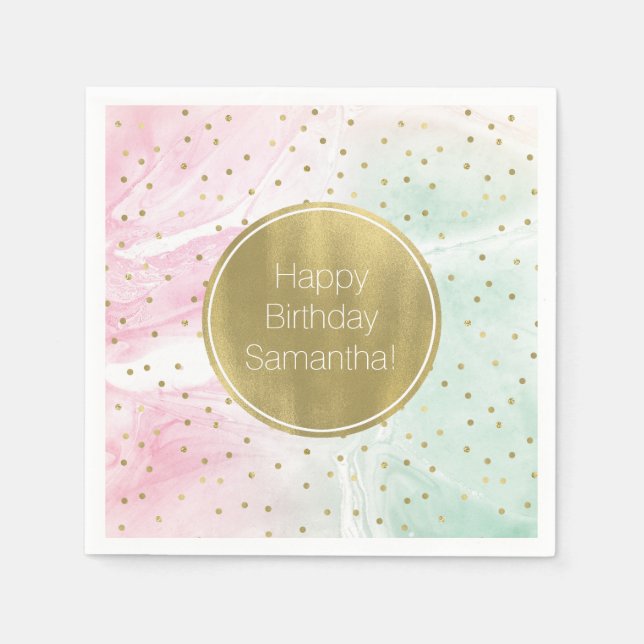 Mint Pink Gold Ombre Confetti Geburtstag Serviette (Vorderseite)