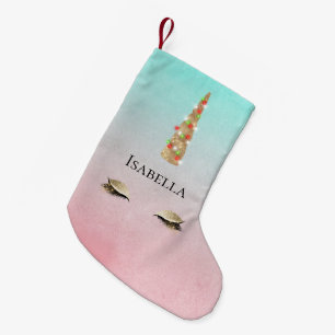 Mint Pink Gold Sparkle Glam Einhornleuchten Kleiner Weihnachtsstrumpf