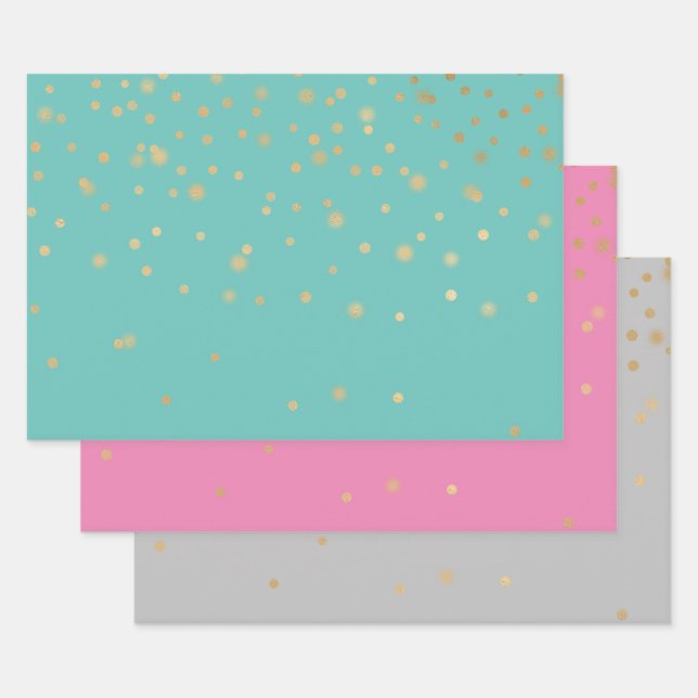 Mint Pink Gray Gold Confetti Geschenkpapier Set (Set)