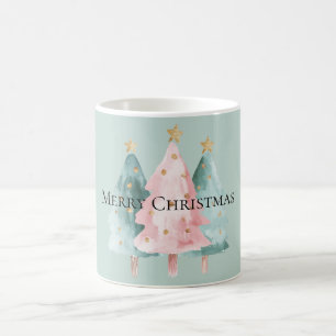Mint Pink Green Christmas Trees Gold Stars Kaffeetasse