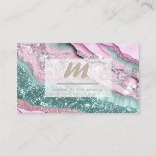 *~* MINT PINK QR Marble Glam Luxe Initial AP66 Visitenkarte