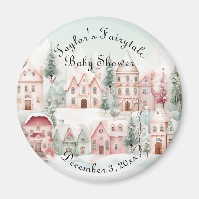 Mint Pink Watercolor Wintermärchendusche Magnet (Vorne)