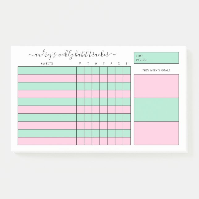 Mint & Pink Weekekly Habit Tracker Post-it Klebezettel (Vorderseite)