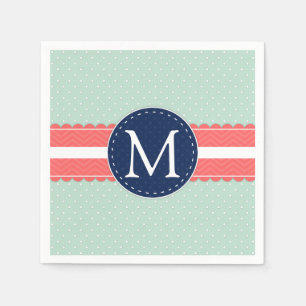 Mint Polka Dot Muster Cornavy Blue Monogram Serviette