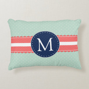 Mint Polka Dot Muster Cornavy Blue Monogram Zierkissen