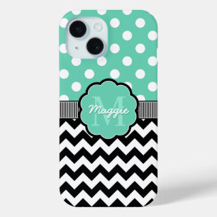 Mint Polka Dots Black Zickzack Monogram Case-Mate iPhone Hülle