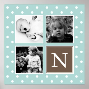 Mint Polka Dots Muster Custom Foto Collage Poster