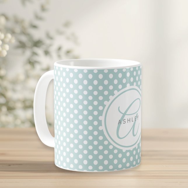 Mint Polka Dots Personalisierter Name Kaffee Tasse (Von Creator hochgeladen)