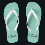 Mint Polka Punkte Muster Hochzeitsbride Flip Flops<br><div class="desc">Mint grüne Polka dots Muster Name monogramm Hochzeitsflip Flops. Benutzerdefinierte Farbe für ihn und sie / Männer und Frauen. Benutzerdefinierte Hintergrundfarbe und personalisierte Namensinitialen. Moderne trendige Polkadotted Design Sandalen. Niedliches Gastgeschenk zum Thema Hochzeit, Hochzeit, Brautparty, Verlobung, Geburtstag, Grillen, Bachelorette, Mädchenwochenende usw. Die Streifen bedrucken Flipflops mit stilvollen mit Monogramm Buchstaben....</div>