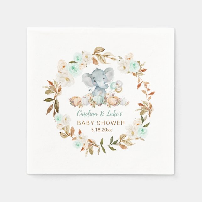 Mint Pumpkin Elephant Baby Shower Party Serviette (Vorderseite)