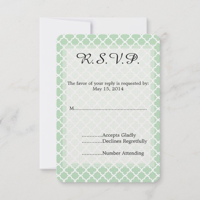 Mint Quatrefoil Wedding RSVP Karte (Vorderseite)