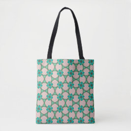 Mint & Red Retro Floral Tote Bag