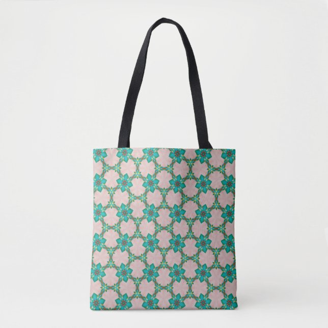 Mint & Red Retro Floral Tote Bag (Vorderseite)