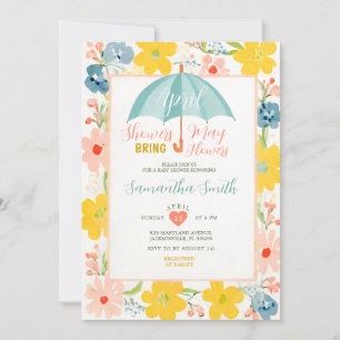 Mint Regenschirm April-Schauer Baby Shower Floral Einladung