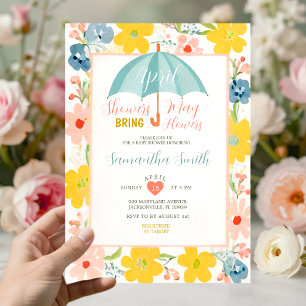 Mint Regenschirm April-Schauer Baby Shower Floral Einladung