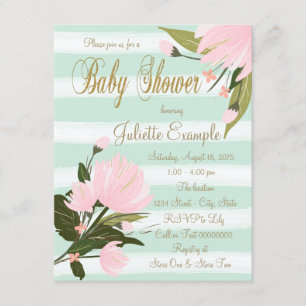 Mint Rosa Goldene Babyparty-Einladungen Einladung