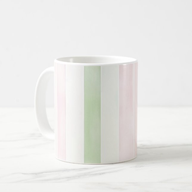 Mint Rosa Weiße Streifen Kaffeetasse (Vorderseite Links)