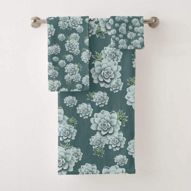 Mint Rosette Succulents Wiederholen Druck auf Pine Badhandtuch Set (Insitu)