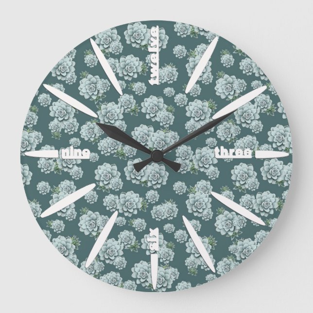 Mint Rosette Succulents Wiederholen Druck auf Pine Große Wanduhr (Vorderseite)