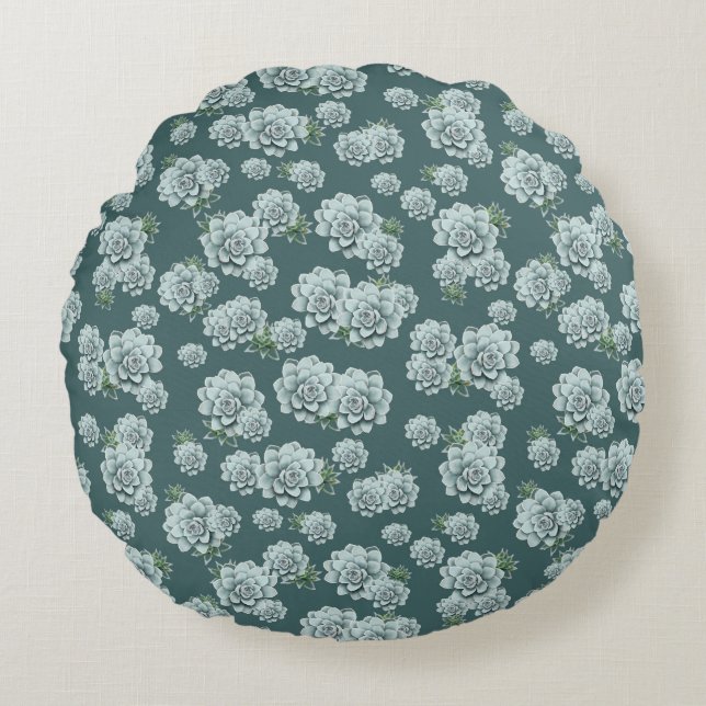 Mint Rosette Succulents Wiederholen Druck auf Pine Rundes Kissen (Vorderseite)