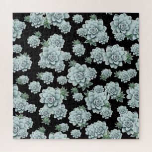 Mint Rosette Succulents Wiederholen Druck auf schw Puzzle
