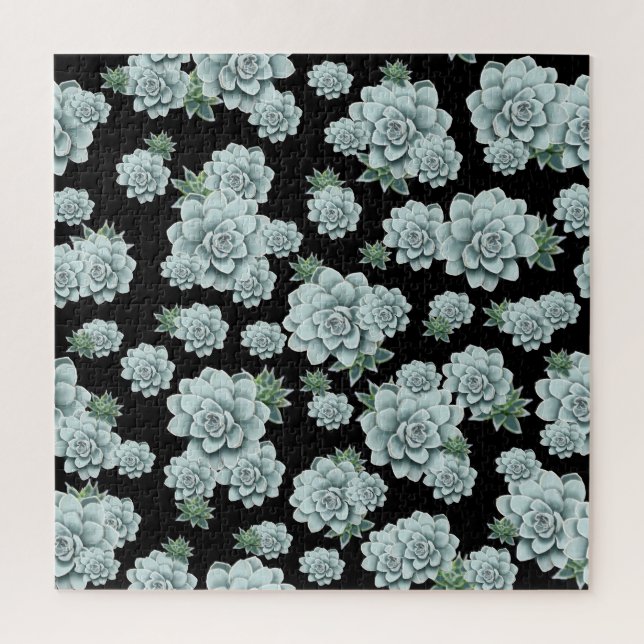 Mint Rosette Succulents Wiederholen Druck auf schw Puzzle (Vertikal)