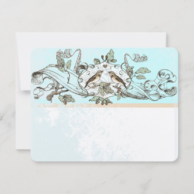 Mint Rustic Birds Oak Tree Wedding RSVP (Vorderseite)