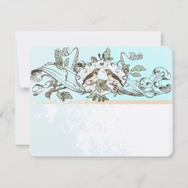 Mint Rustic Birds Oak Tree Wedding RSVP Karte (Vorderseite)