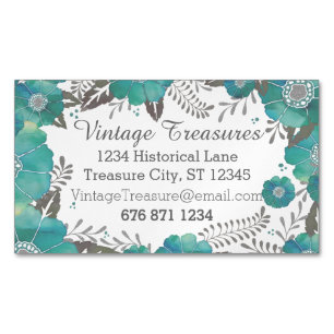 Mint-Rustic-Wasserfarben-Blumenmuster Magnetische Visitenkarte