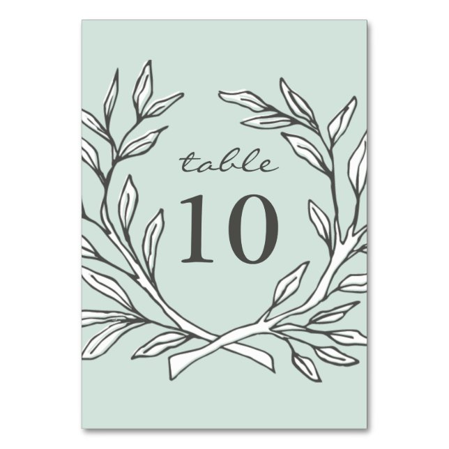 Mint Rustic Wreath Wedding Reception Tischnummer (Rückseite)