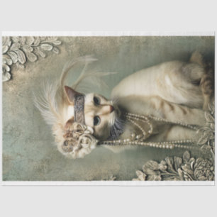 Mint Sage Allure Verzierte Katze Brüllende 20er Seidenpapier