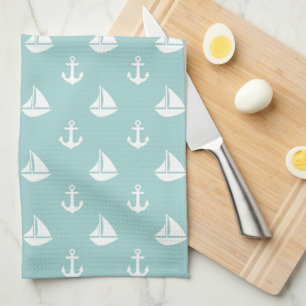 Mint Sailboote und Anchors Muster Handtuch