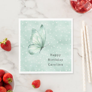 Mint Schmetterling Weiße Punkte Geburtstag Serviette